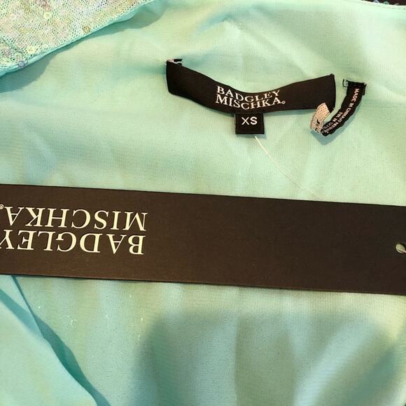 Badgley Mischka aqua sequin v neck tunic top size Extra Small XS NWT mermaid - Picture 8 of 16